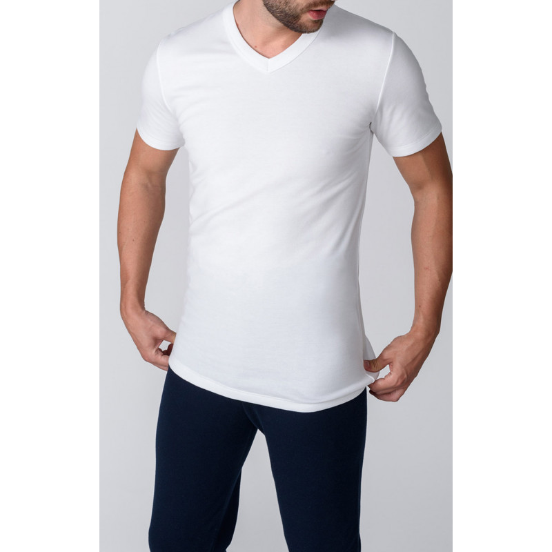 Camiseta térmica blanca algodón hombre manga corta y cuello pico Eureka